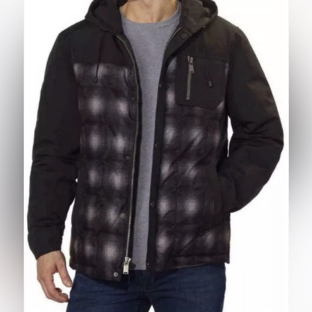 Pendleton Mens XL 650 Fill Duck Down Black Ombre Plaid‎ Hooded Jacket Outdoors